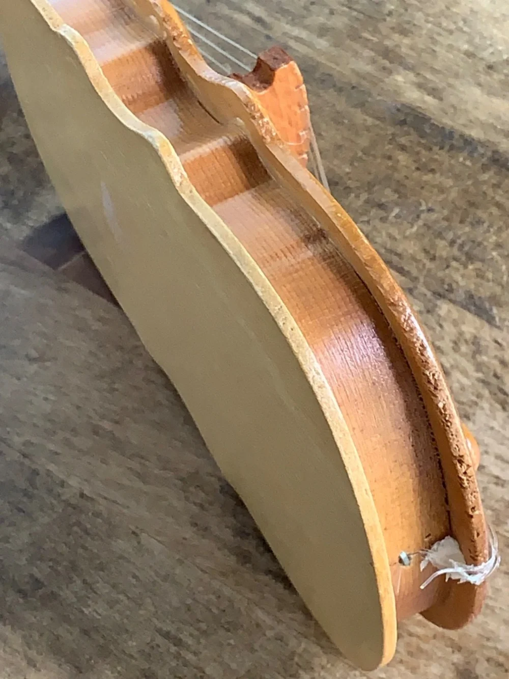Vintage Hand-Carved Wooden Violin Ornament | Large Rustic Musical Decor